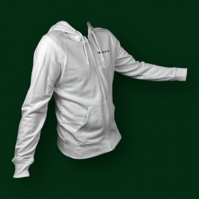 Sweatshirt zippé blanc lifestyle INDÉCIS en coton bio à prix cassé !